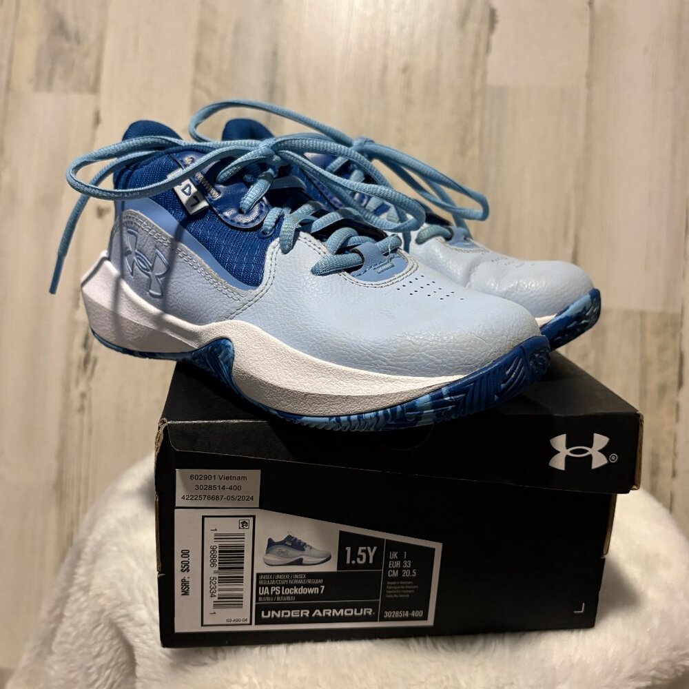 Under Armour Little Boys Size 1.5 PS Lockdown 7 Basketball Sneakers Blue